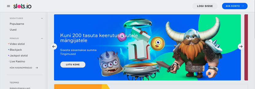 Ekraanipilt Kasiino Slots.io Koduleht